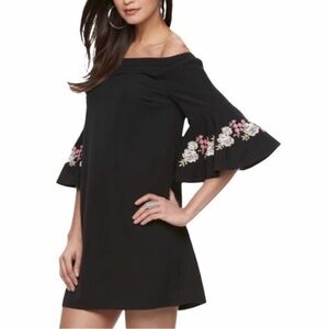 Jennifer Lopez Black Dress with Floral Embroidery